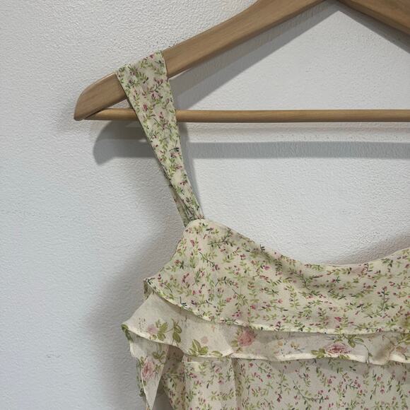 Express Vintage Y2K Silk Floral Ruffle Tank Top Cottagecore Womens 10 - Picture 5 of 5